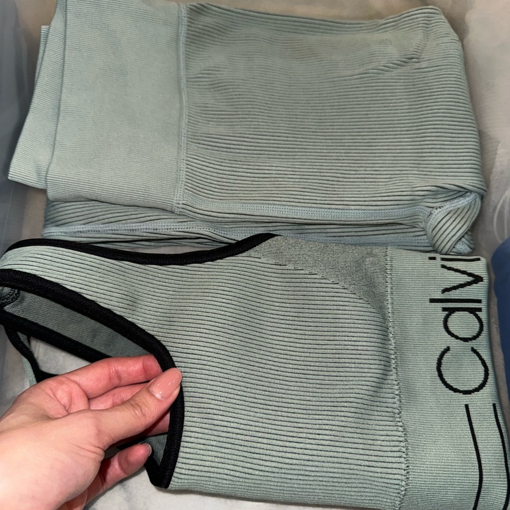 Calvin Klein Ribbed Tank and Leggings Set - Green